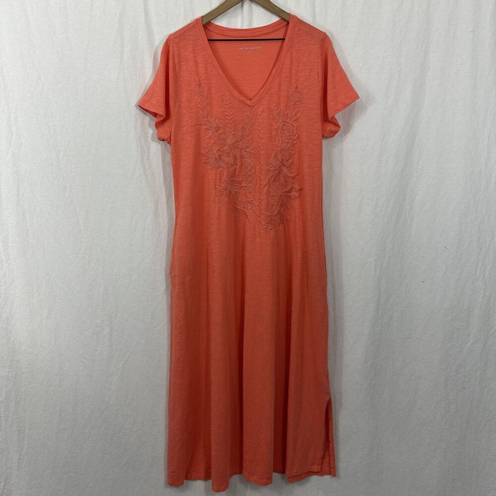 Soft Surroundings Paloma Peach Echo Maxi Dress Embroidered Boho Beach Womens XL